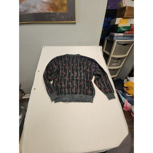 Vintage 90s Permit Striped Design Mens Pullover Sweater- Size XL Gray/Red - Picture 6 of 6